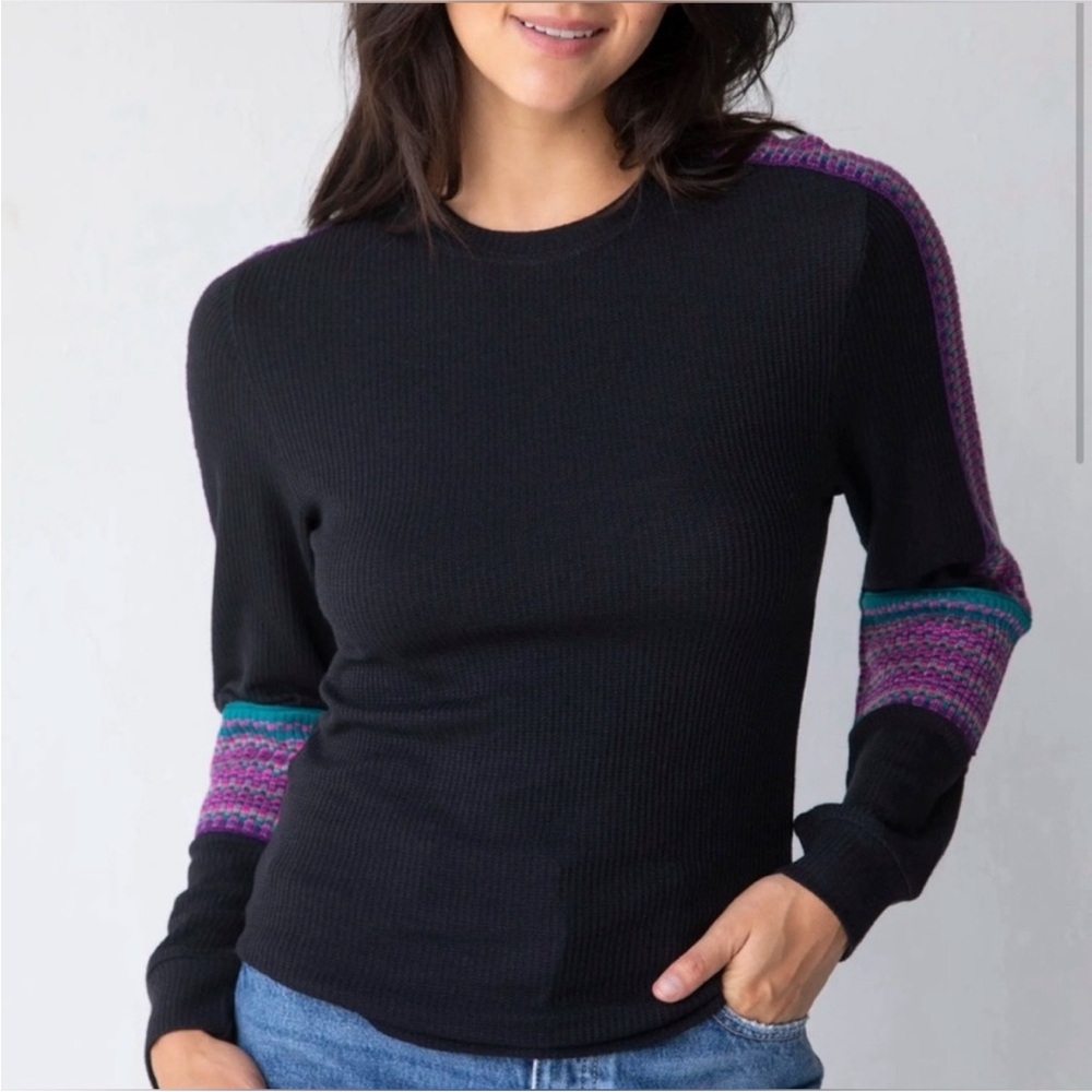 NATURAL LIFE Black Long Sleeve Top with Purple and Blue Accents